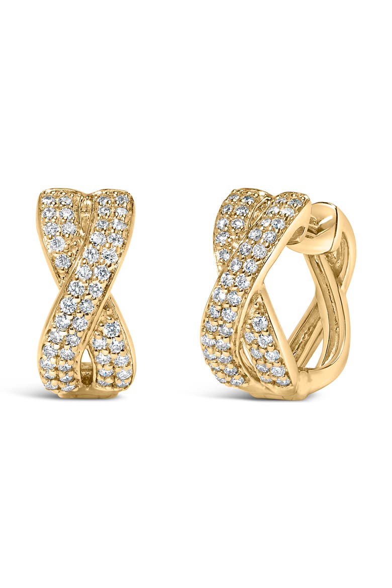 14K Yellow Gold 1/3 Cttw Diamond Criss Cross Huggie Hoop Earrings, Main, color, Yellow