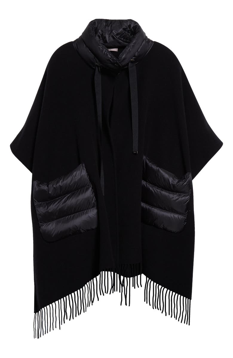 Herno Mixed Media Fringe Trim Poncho, Alternate, color, Black