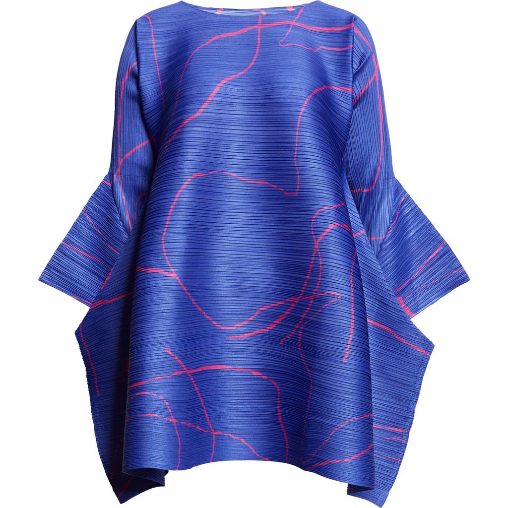 Issey Miyake Pleats Please Pause Print Pleated Dress In Blue