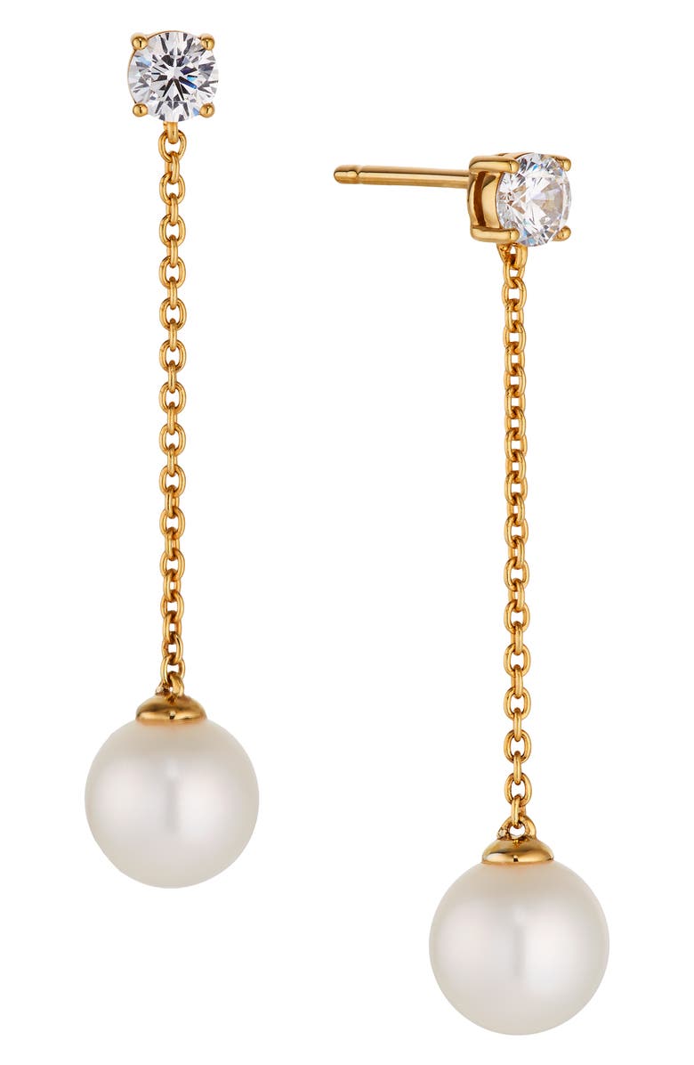 Nadri Pearl & Cubic Zirconia Linear Drop Earrings, Main, color, Pearl/ Gold