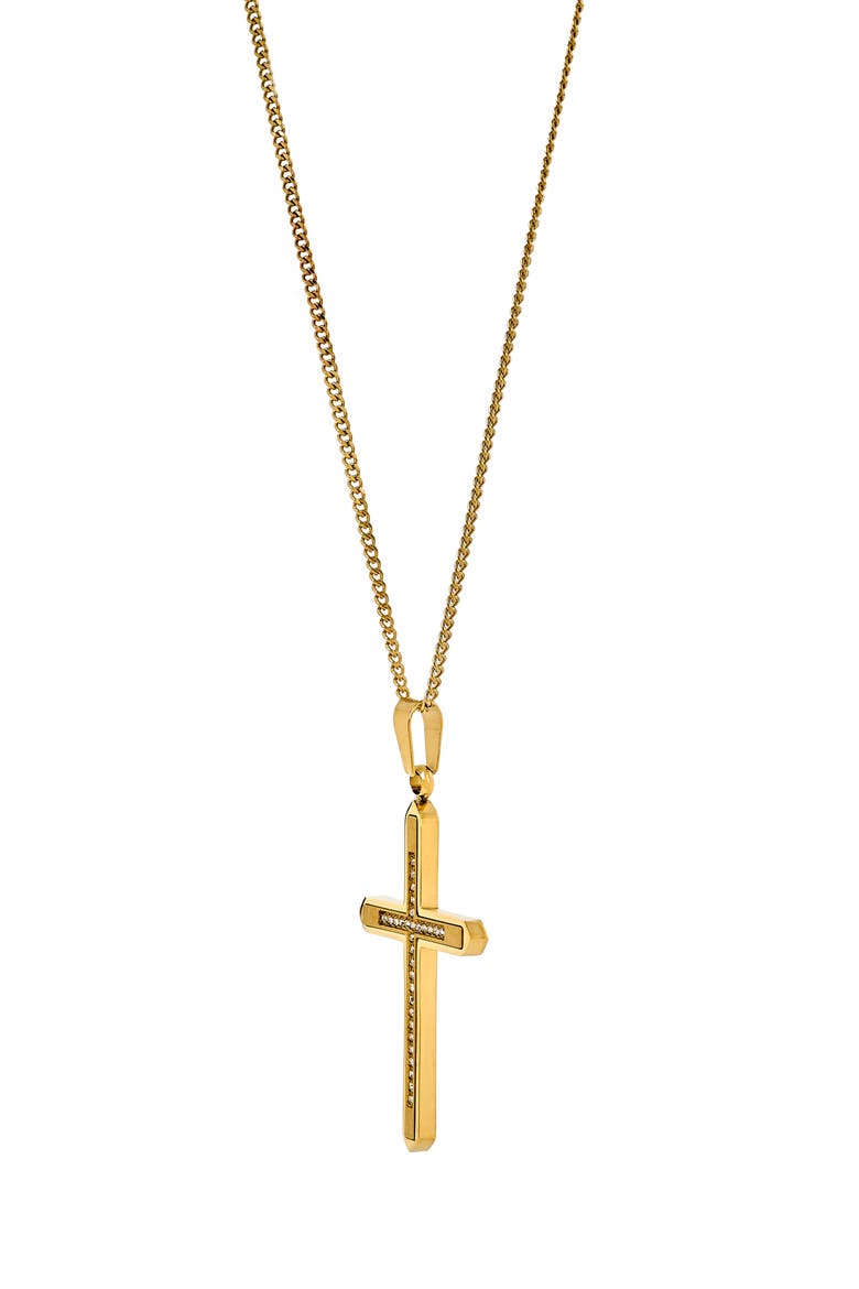 Men's Pavé Crystal Cross Pendant Necklace, Alternate, color, GOLD