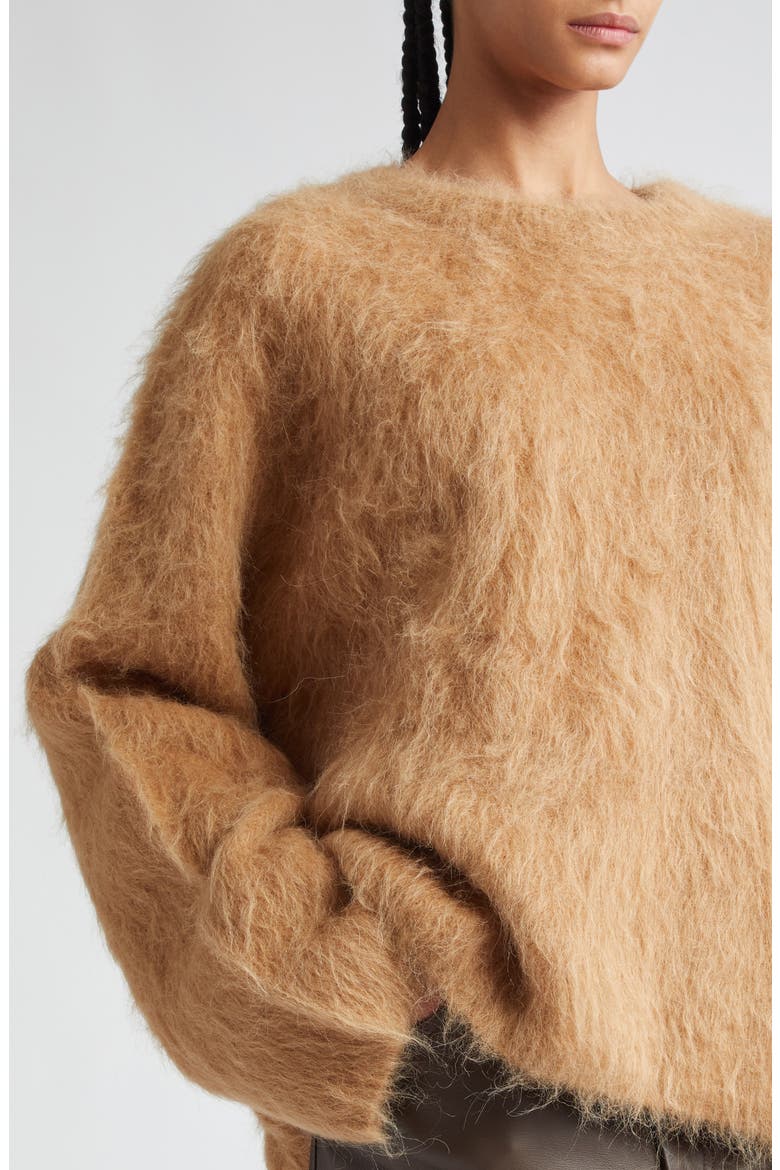Boxy Alpaca Blend Crewneck Sweater, Alternate, color, CAMEL MELANGE