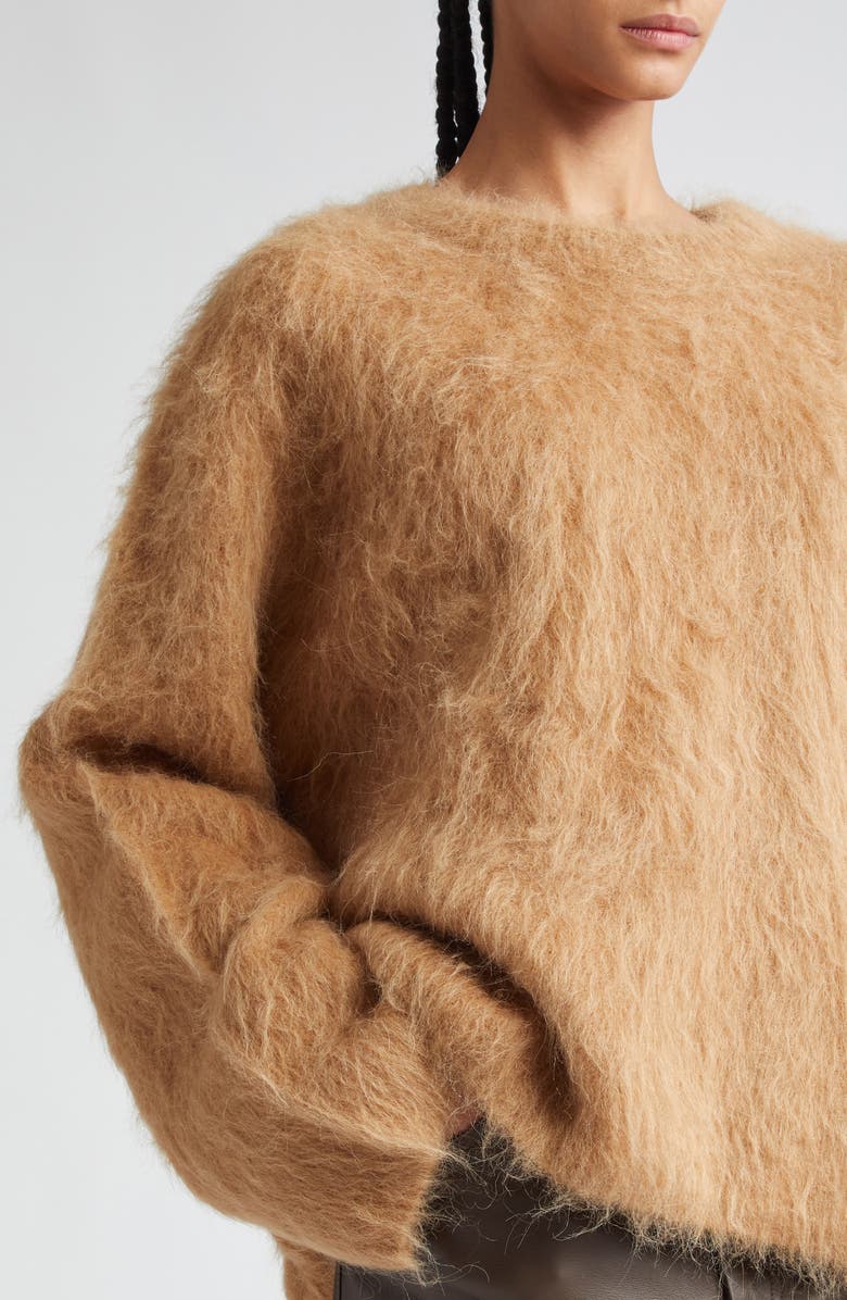 TOTEME Boxy Alpaca Blend Crewneck Sweater, Alternate, color, Camel Melange