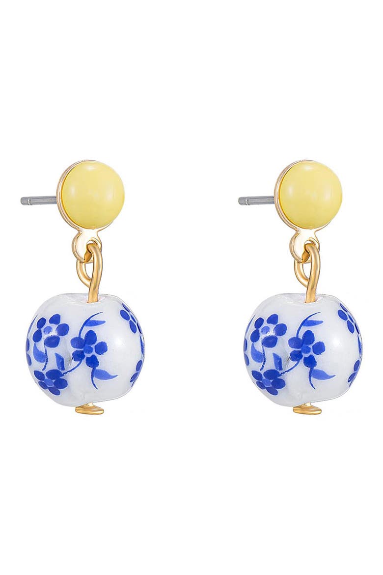 Chinoiserie Imitation Pearl Drop Earrings, Alternate, color, BLUE/ YELLOW MULTI