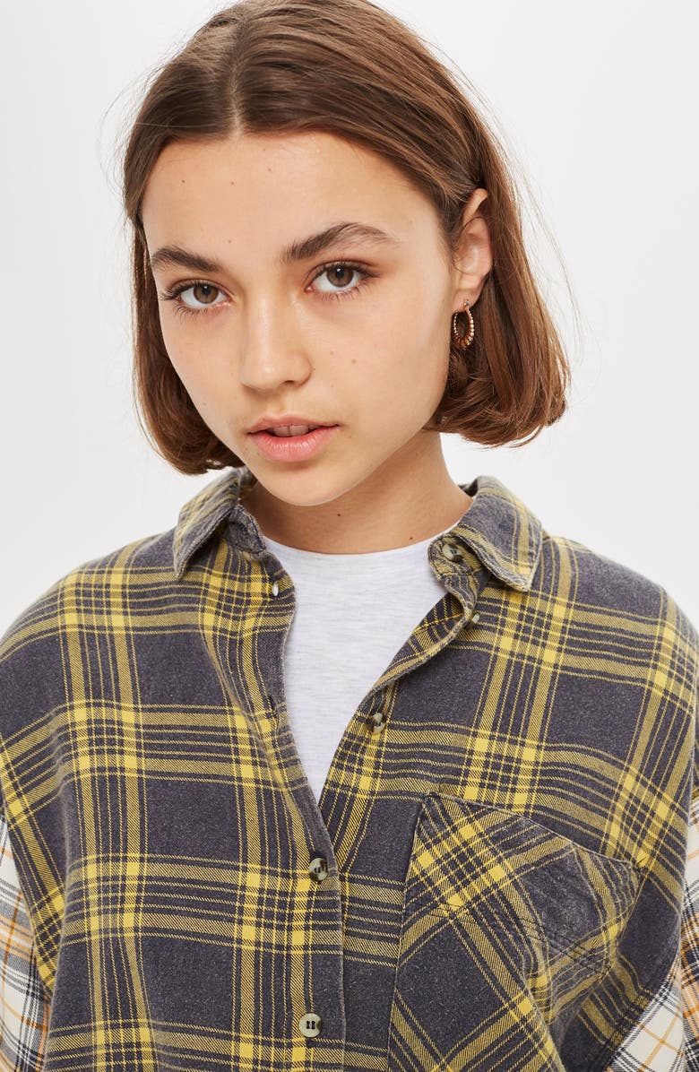 Topshop Mixed Plaid Oversized Shirt, Alternate, color, 