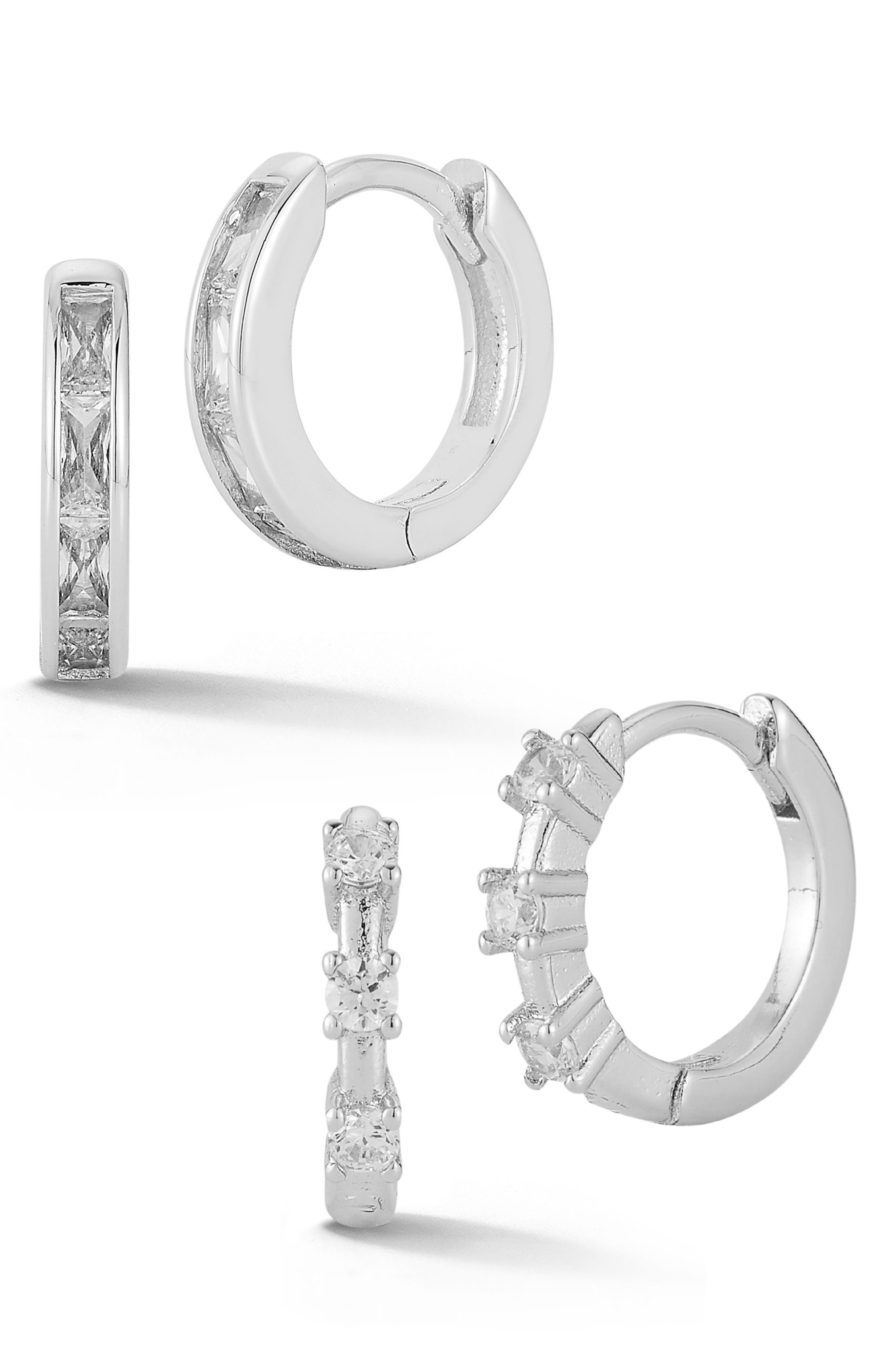 Set of 2 Cubic Zirconia Huggie Hoop Earrings