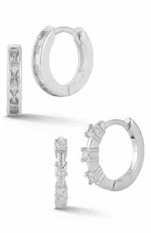 Set of 2 Cubic Zirconia Huggie Hoop Earrings