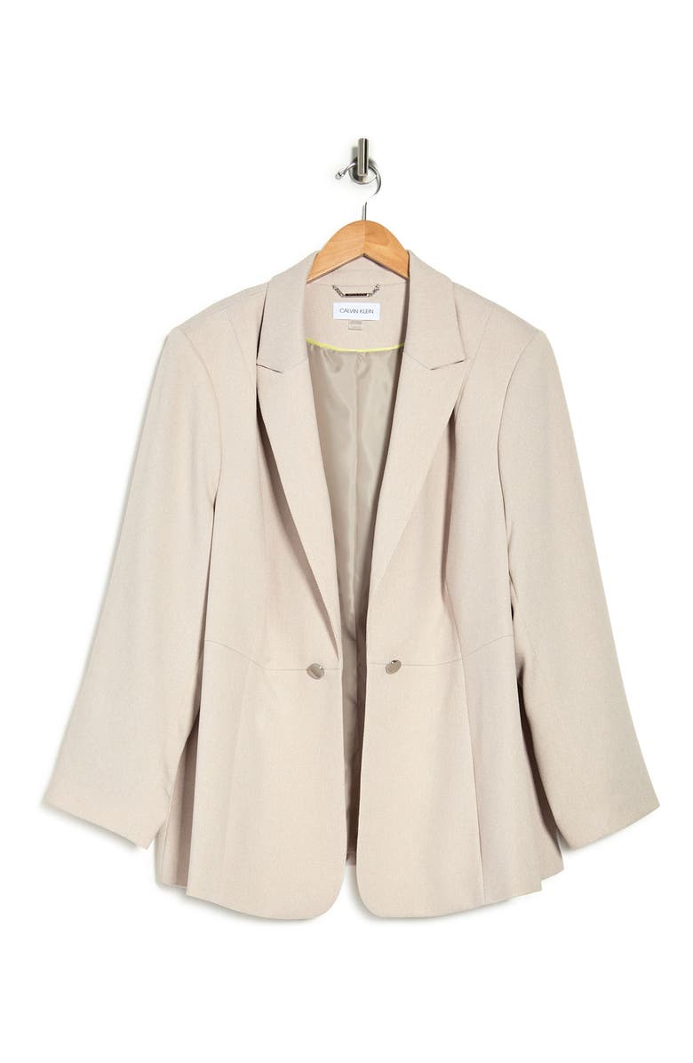 Calvin Klein Peak Lapel Twill Blazer, Alternate, color, Khaki Whit