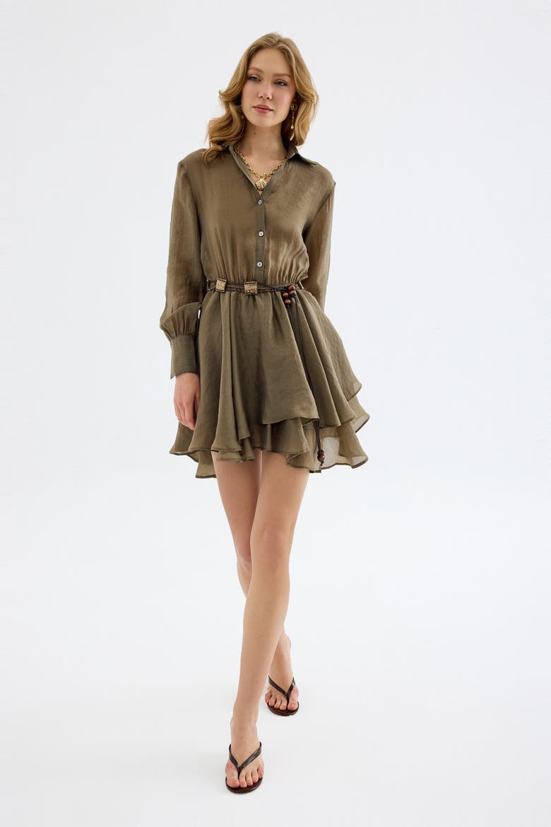Alora TENCEL Button-Front Pleated Mini Shirt Dress, Alternate, color, Khaki
