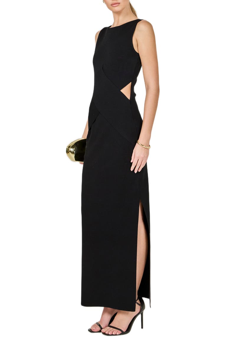 Cutout Detail Column Dress, Alternate, color, BLACK