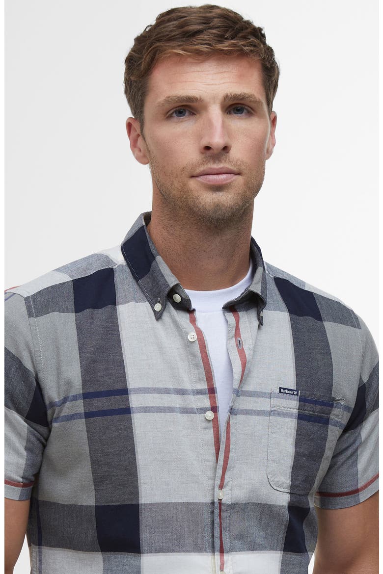 Doughill Plaid Short Sleeve Cotton & Linen Button-Down Shirt, Alternate, color, BLEACHED PINE TARTAN