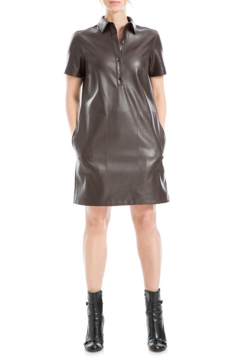 Faux Leather Short Sleeve Shirtdress