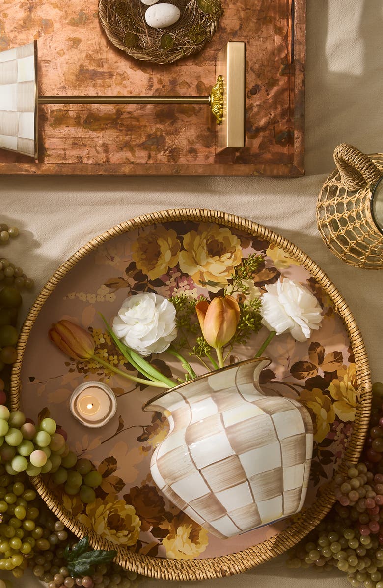 MACKENZIE CHILDS Wild Rose Mauve Enameled Steel & Rattan Tray, Alternate, color, Mauve