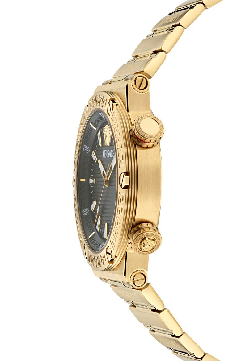 Greca Diver Bracelet Watch, 43mm, Alternate, color, IP YELLOW GOLD