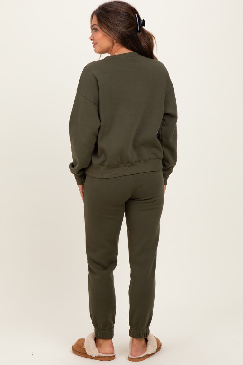 Fleece Long Sleeve Pullover & Jogger Set, Alternate, color, Olive Green