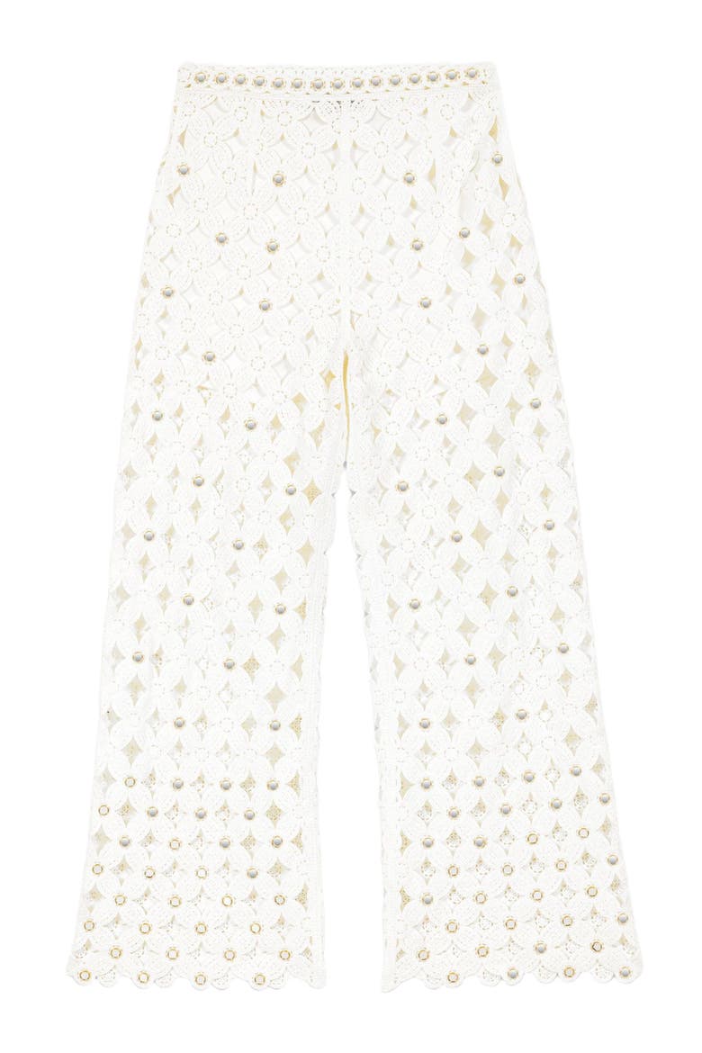 Crochet trousers with mirrors, Alternate, color, White