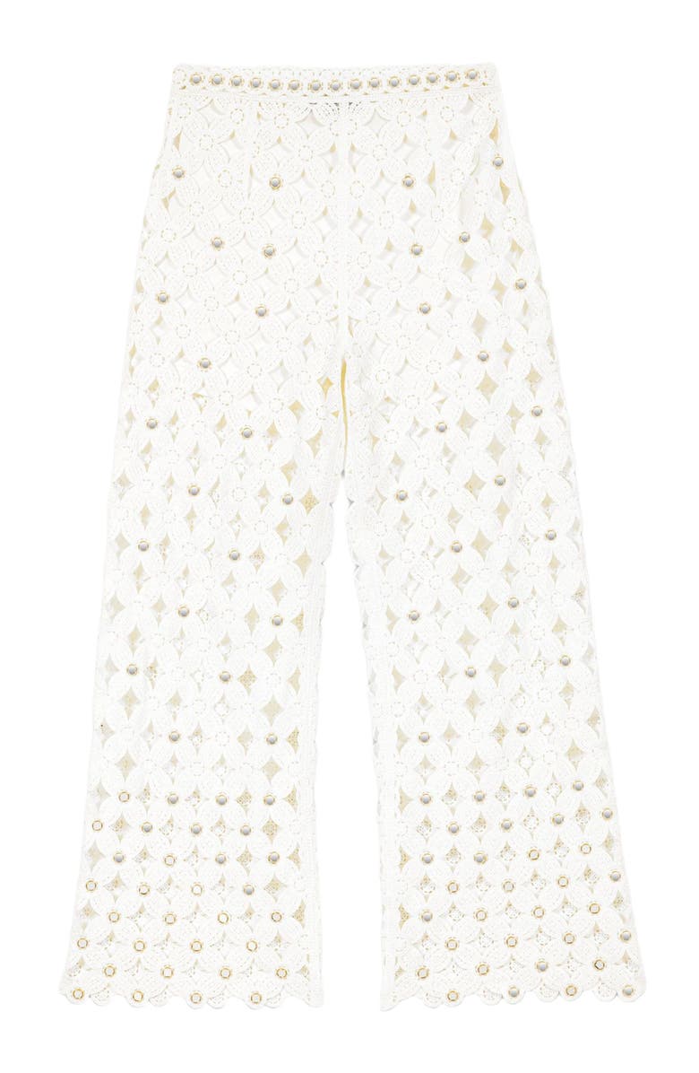 maje Crochet trousers with mirrors, Alternate, color, White