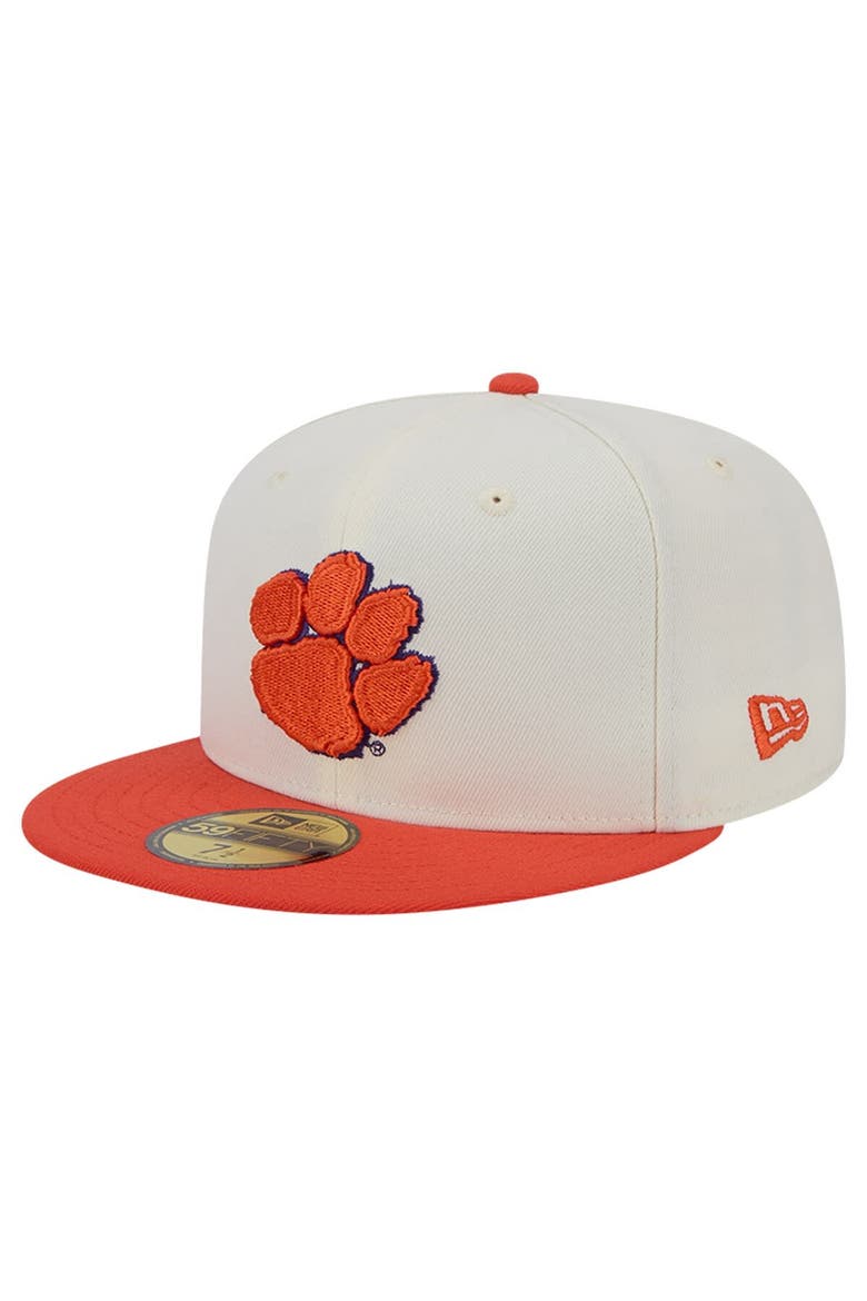 Men's New Era Clemson Tigers Chrome White Vintage 59FIFTY Fitted Hat, Main, color, White
