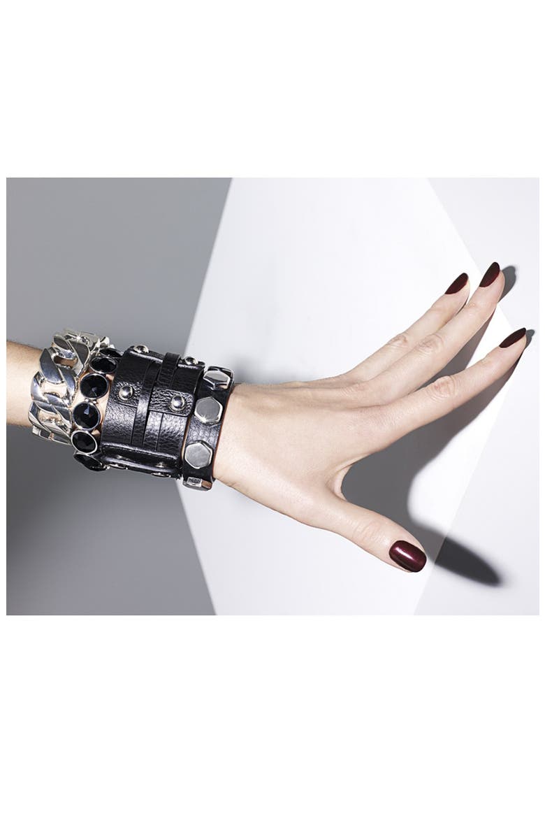 Studded Leather Bracelet, Alternate, color, WHITE/ SILVER