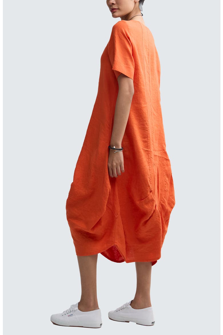Yalina Solid Linen Balloon Dress, Alternate, color, Rust Orange