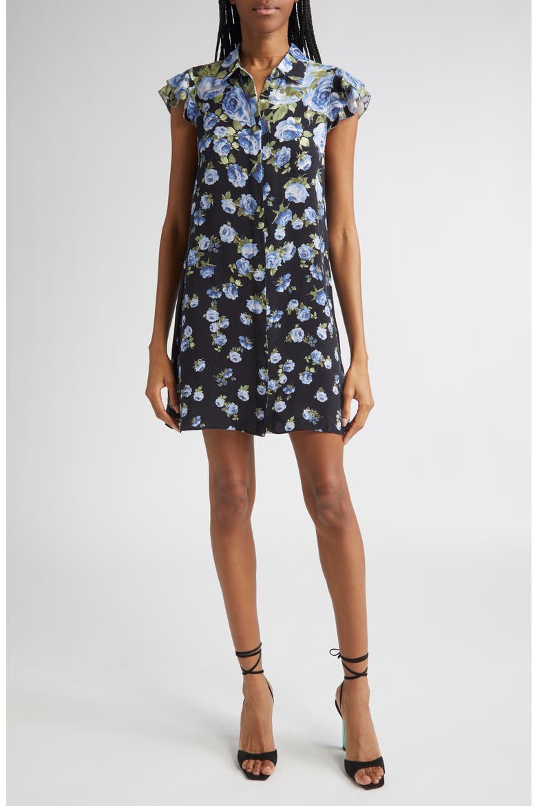 Jem Floral Ruffle Sleeve Mini Shirtdress, Main, color, SMELL THE ROSES
