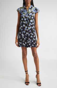 Alice + Olivia Jem Floral Ruffle Sleeve Mini Shirtdress