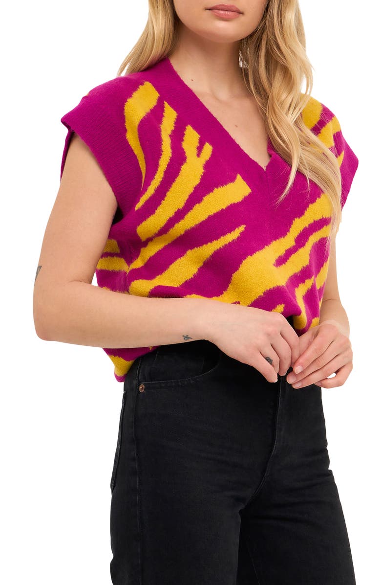 Grey Lab Zebra Stripe Sweater Vest, Alternate, color, 