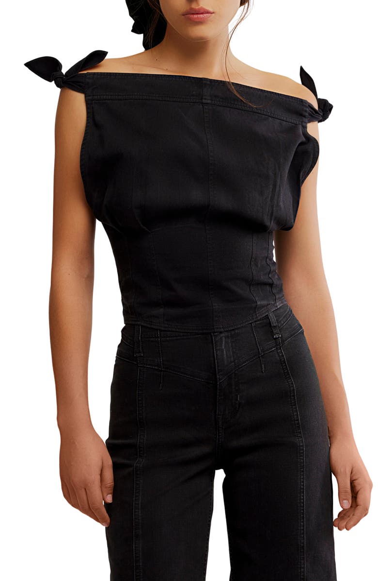 Free People Louie Denim Off the Shoulder Top, Main, color, Black