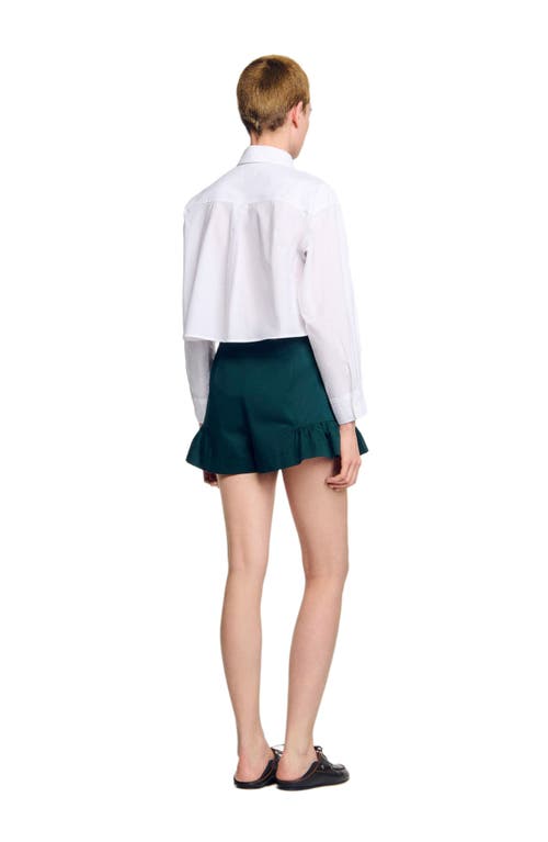 Sandro Womens Zip-up Ruffle-hem Cotton Shorts Bottle Green In Green