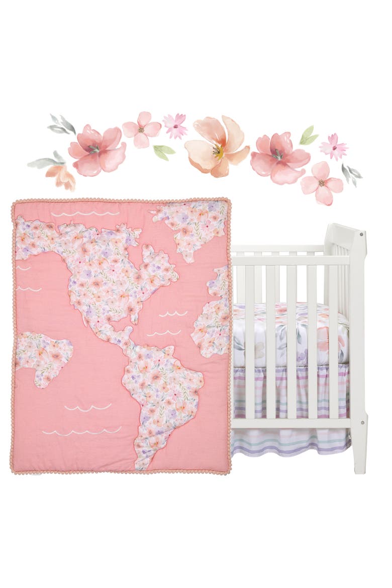 Girls Rule the World Floral 4-Piece Baby Crib Bedding Set, Main, color, Pink