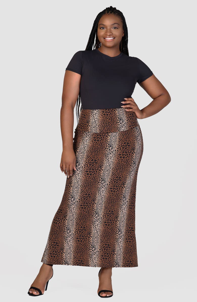 24seven Comfort Apparel Leopard Print Knit Maxi Skirt, Alternate, color, 
