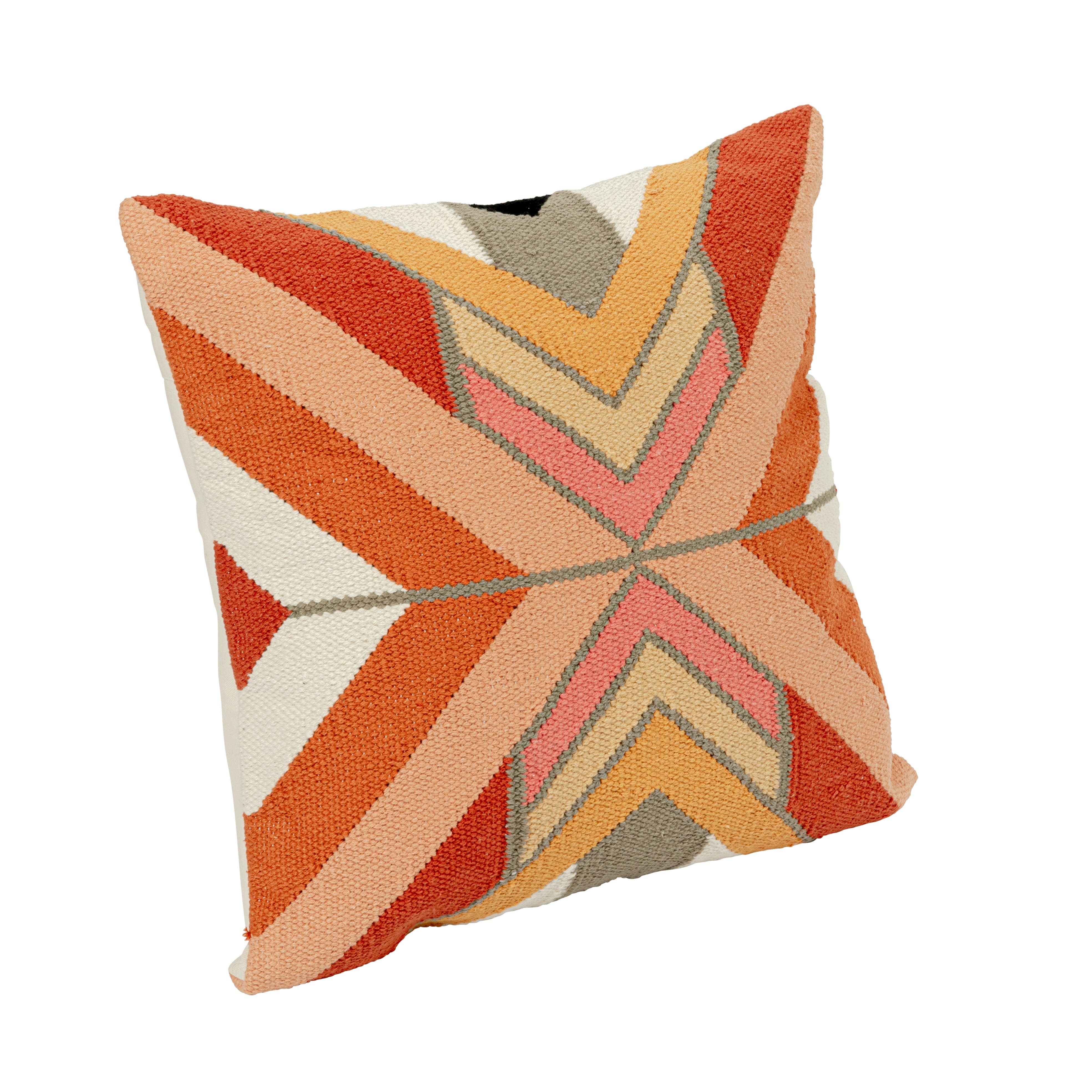 Storied Home 20 Inches Square Woven Cotton Pillow With Chevron Pattern, Multicolored