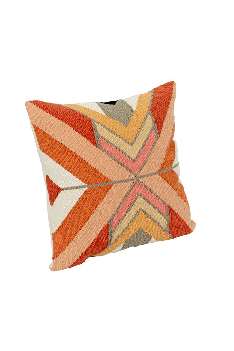 20 Inches Square Woven Cotton Pillow with Chevron Pattern, Multicolored, Main, color, Orange