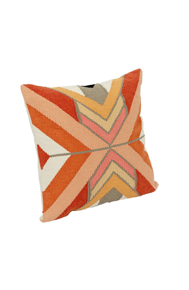 Storied Home 20 Inches Square Woven Cotton Pillow with Chevron Pattern, Multicolored, Main, color, Orange