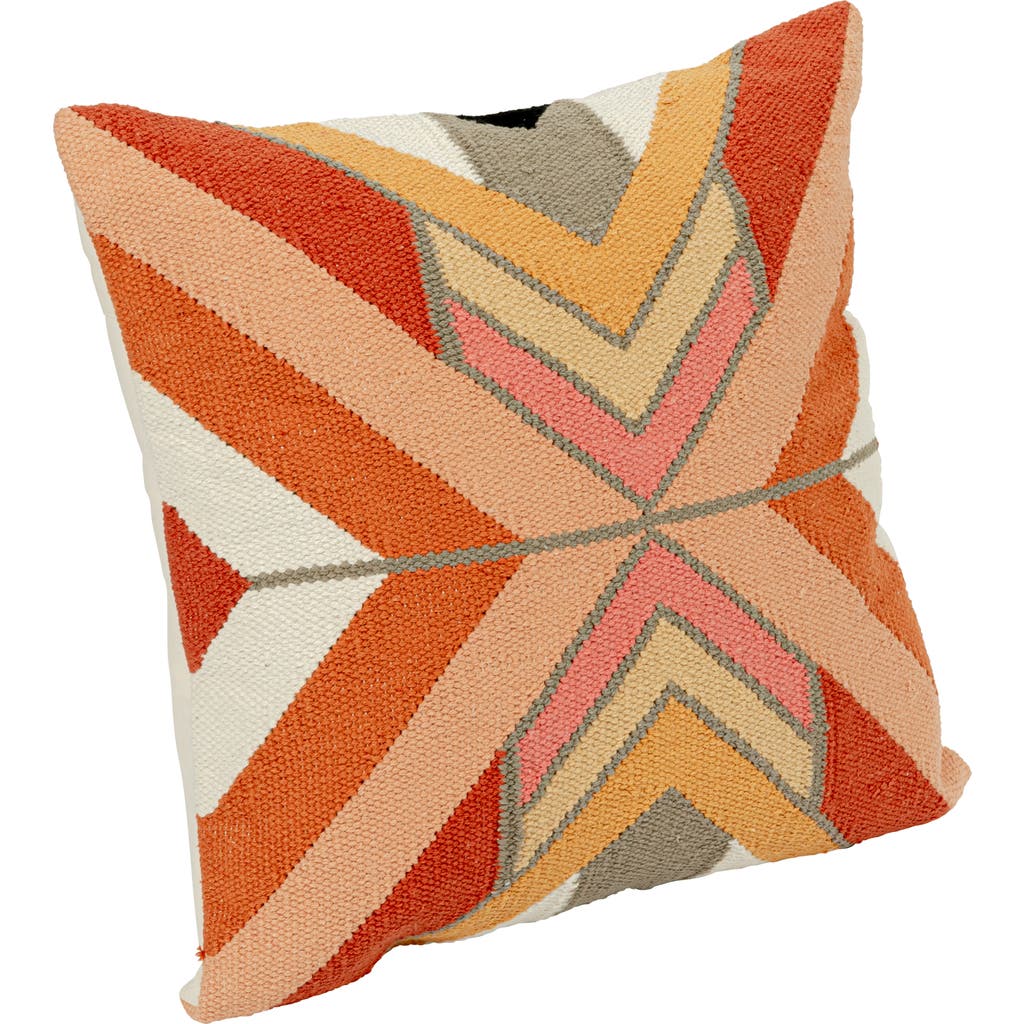 Storied Home 20 Inches Square Woven Cotton Pillow With Chevron Pattern, Multicolored