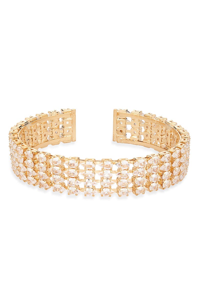 Tasha Teardrop Cubic Zirconia Three Row Cuff Bracelet, Main, color, Gold/Cz
