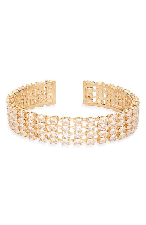 Teardrop Cubic Zirconia Three Row Cuff Bracelet