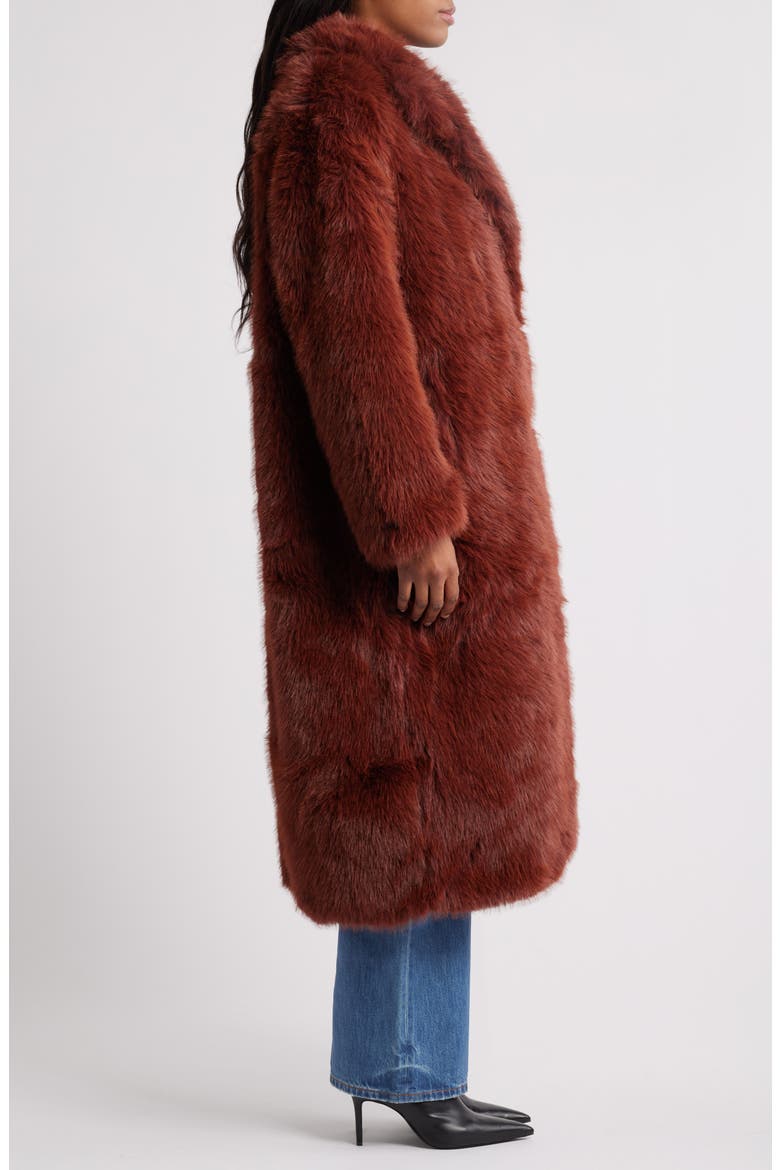 Faux Fur Longline Coat, Alternate, color, BURGUNDY