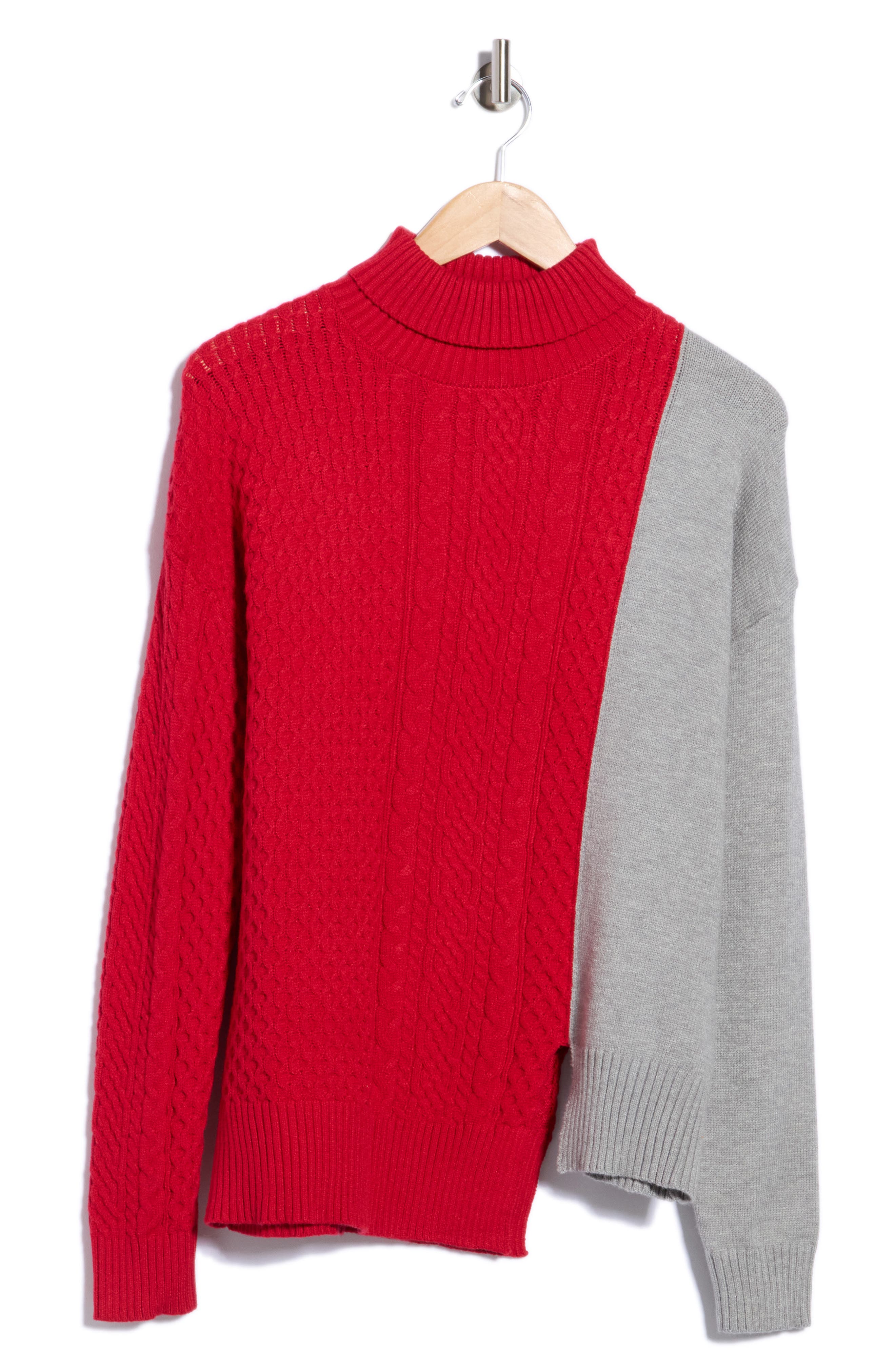 Colorblocked Mixed Stitch Mock Neck Sweater
