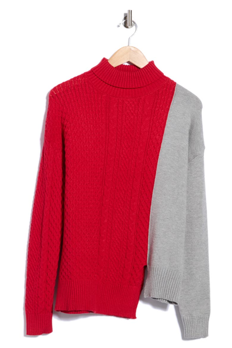 Colorblocked Mixed Stitch Mock Neck Sweater, Main, color, RED/ GREY