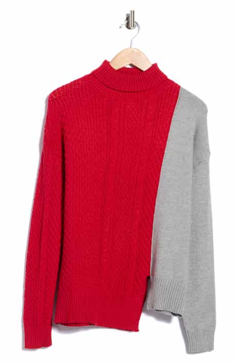 Colorblocked Mixed Stitch Mock Neck Sweater