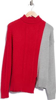 PATRIZIA LUCA Colorblocked Mixed Stitch Mock Neck Sweater