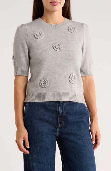 Ellen Tracy Rosette Short Sleeve Sweater