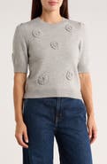 Ellen Tracy Rosette Short Sleeve Sweater