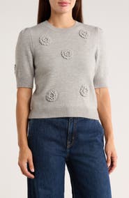 Ellen Tracy Rosette Short Sleeve Sweater