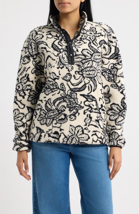 Leaf Print High Pile Fleece Pullover
