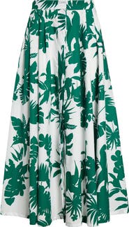Max Mara Studio Idoneo Tropical Print Pleated Cotton Skirt