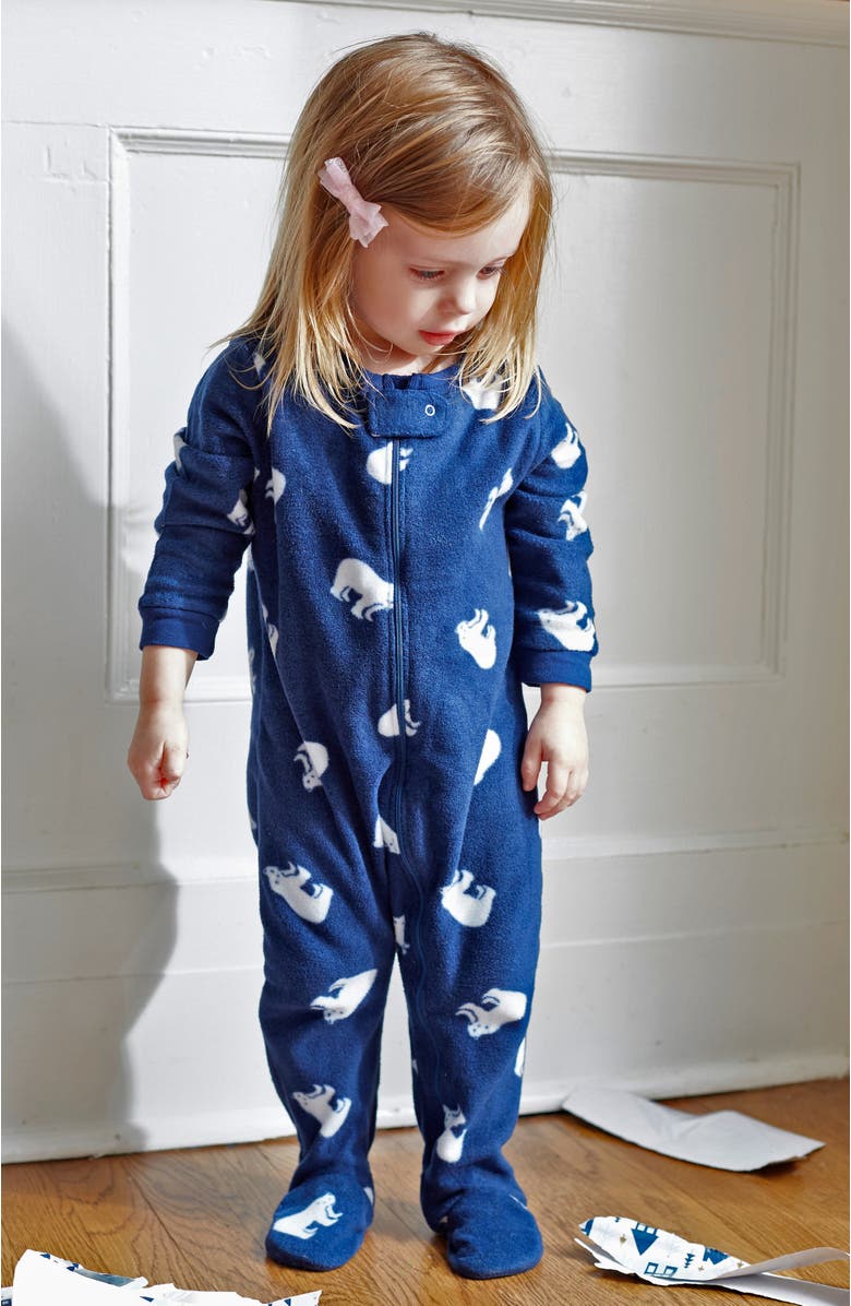 Leveret Kids Footed Fleece Printed Matching Family Holiday Pajamas, Alternate, color, Polar Bear