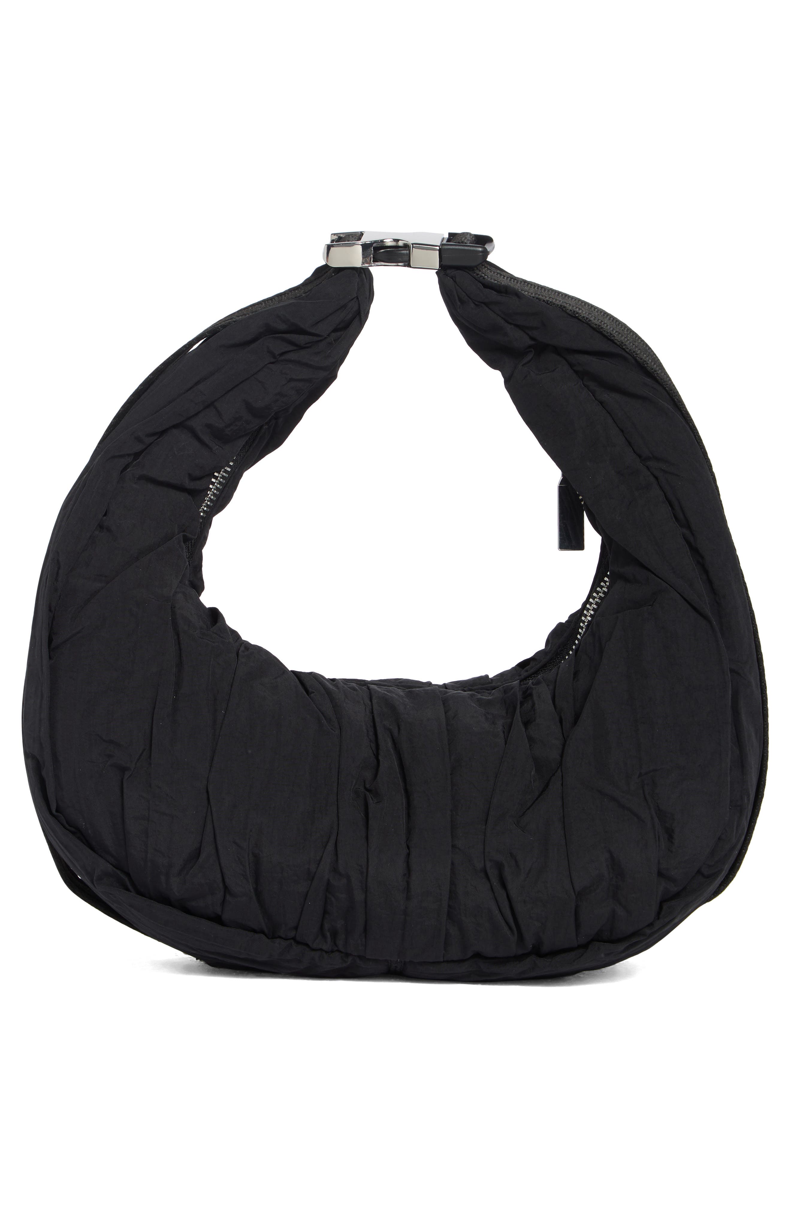 Hunter Lune Ruched Shoulder Bag, Alternate, color, Open Black