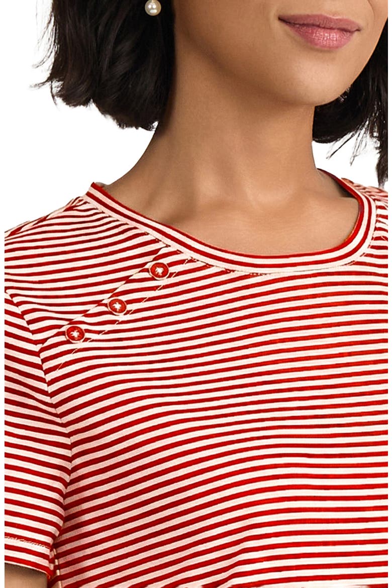 Button Shoulder Stripe Stretch Cotton T-Shirt, Alternate, color, ROUGE/ NATURAL WHITE